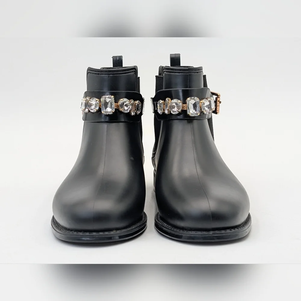 Henry Ferrera Women's Size 7.5 Black Ankle Booties with Rhinestone Jewel Accents